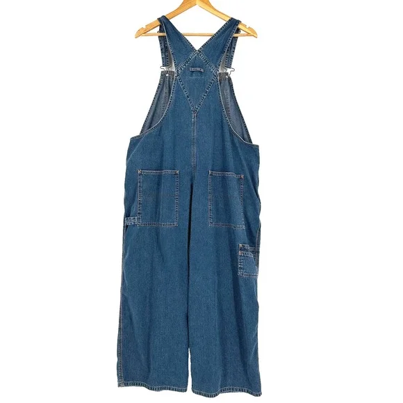 VTG 2003 Old Navy Cropped Bib Denim Overalls Women XL Y2K Grunge Loose Carpenter - Picture 7 of 12